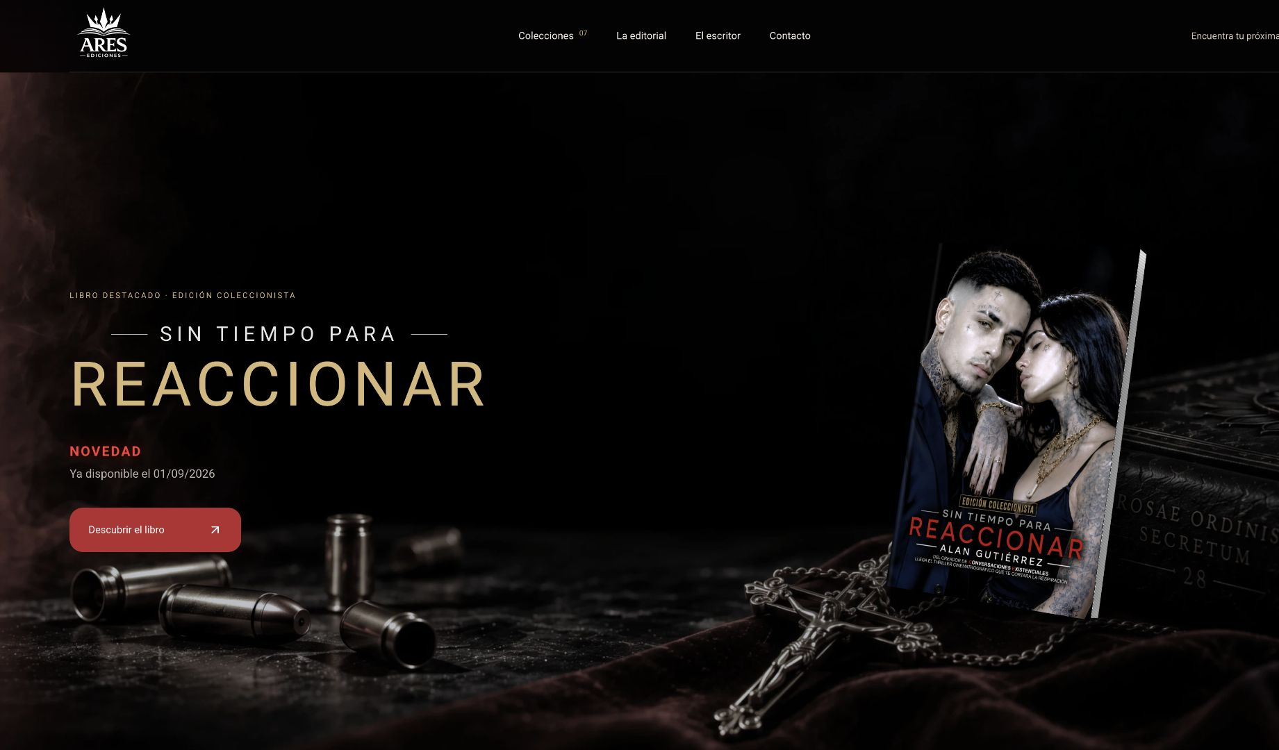 Web real de Ediciones Ares con Sin Tiempo Para Reaccionar como libro destacado